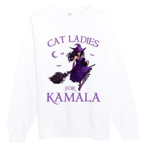 Cat Ladies For Kamala Harris 2024 Witches Harris Halloween Premium Crewneck Sweatshirt