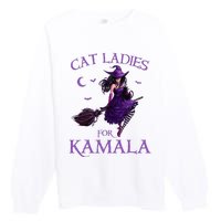 Cat Ladies For Kamala Harris 2024 Witches Harris Halloween Premium Crewneck Sweatshirt