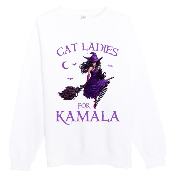 Cat Ladies For Kamala Harris 2024 Witches Harris Halloween Premium Crewneck Sweatshirt