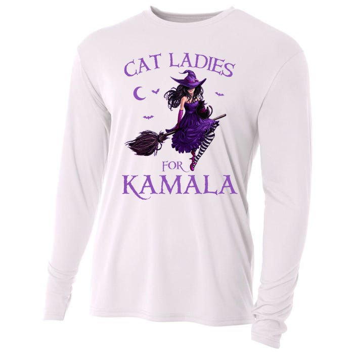 Cat Ladies For Kamala Harris 2024 Witches Harris Halloween Cooling Performance Long Sleeve Crew