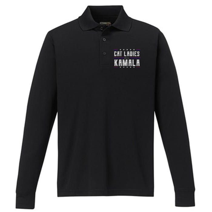 Cat Ladies For Kamala 2024 Performance Long Sleeve Polo