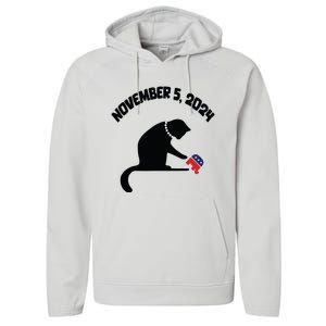 Cat Ladies For Kamala Harris Funny Cat With Pearls Performance Fleece Hoodie