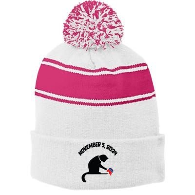 Cat Ladies For Kamala Harris Funny Cat With Pearls Stripe Pom Pom Beanie