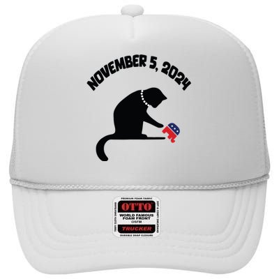 Cat Ladies For Kamala Harris Funny Cat With Pearls High Crown Mesh Back Trucker Hat