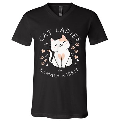 Cat Ladies For Kamala Harris V-Neck T-Shirt