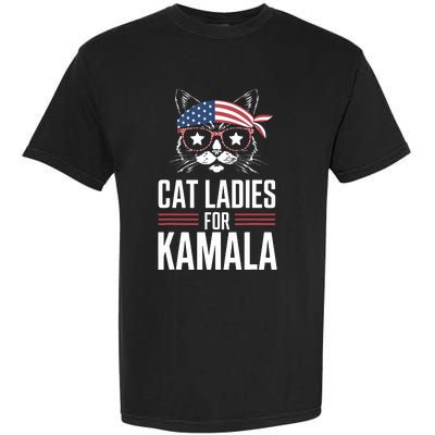 Cat Ladies For Kamala Funny Cat 2024 President Kamalaharris Garment-Dyed Heavyweight T-Shirt