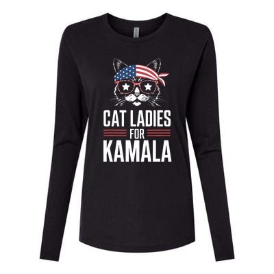 Cat Ladies For Kamala Funny Cat 2024 President Kamalaharris Womens Cotton Relaxed Long Sleeve T-Shirt