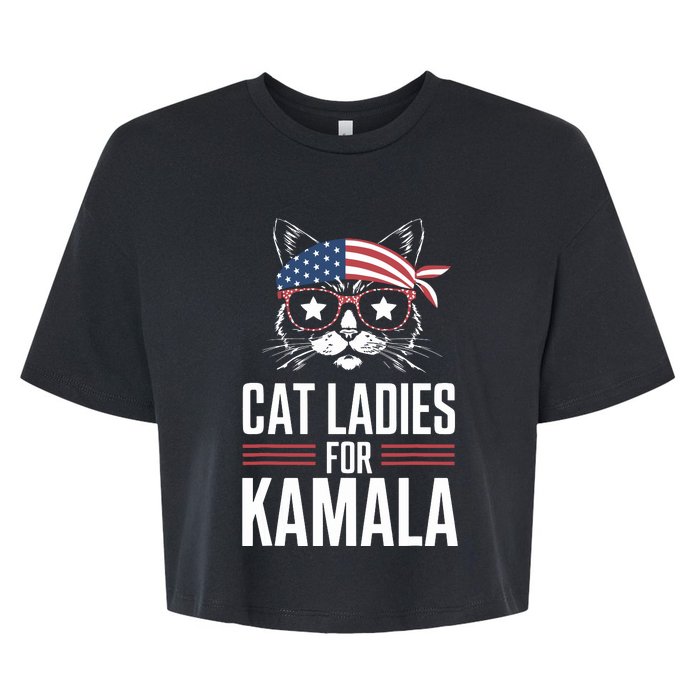 Cat Ladies For Kamala Funny Cat 2024 President Kamalaharris Bella+Canvas Jersey Crop Tee