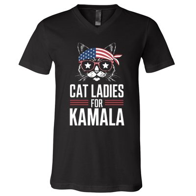 Cat Ladies For Kamala Funny Cat 2024 President Kamalaharris V-Neck T-Shirt