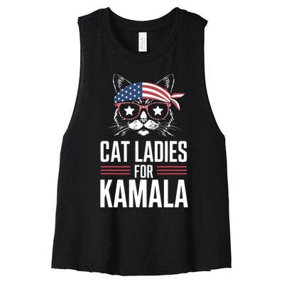 Cat Ladies For Kamala Funny Cat 2024 President Kamalaharris Women's Racerback Cropped Tank