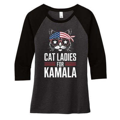 Cat Ladies For Kamala Funny Cat 2024 President Kamalaharris Women's Tri-Blend 3/4-Sleeve Raglan Shirt