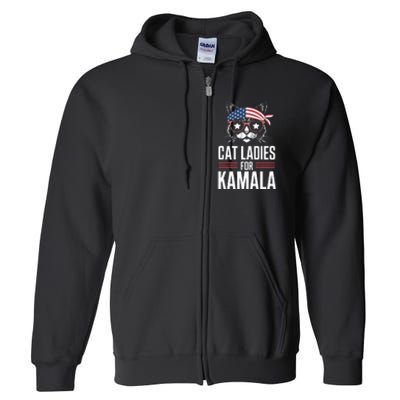 Cat Ladies For Kamala Funny Cat 2024 President Kamalaharris Full Zip Hoodie