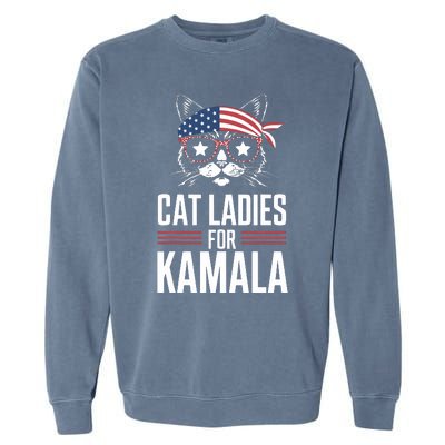 Cat Ladies For Kamala Funny Cat 2024 President Kamalaharris Garment-Dyed Sweatshirt