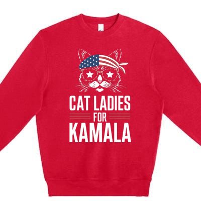 Cat Ladies For Kamala Funny Cat 2024 President Kamalaharris Premium Crewneck Sweatshirt