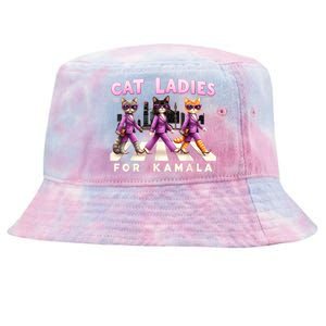 Cat Ladies For Kamala Vote Kamala Harris 2024 Cat Lover Tie-Dyed Bucket Hat