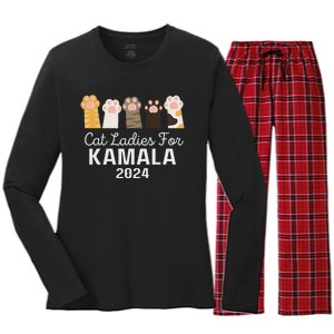 Cat Ladies For Kamala Childless Cat Ladies Funny Women's Long Sleeve Flannel Pajama Set 