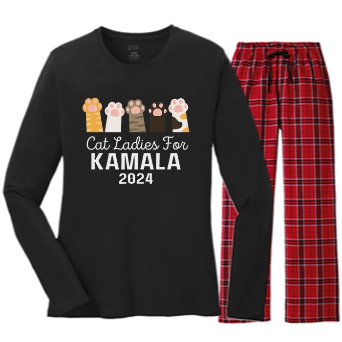 Cat Ladies For Kamala Childless Cat Ladies Funny Women's Long Sleeve Flannel Pajama Set 