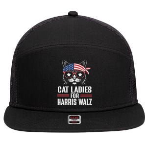 Cat Ladies For Harris Waltz Cat 2024 President Harris Waltz 7 Panel Mesh Trucker Snapback Hat