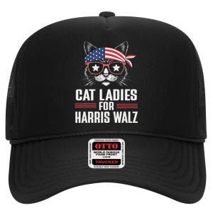 Cat Ladies For Harris Waltz Cat 2024 President Harris Waltz High Crown Mesh Back Trucker Hat