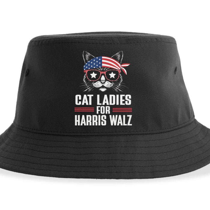 Cat Ladies For Harris Waltz Cat 2024 President Harris Waltz Sustainable Bucket Hat