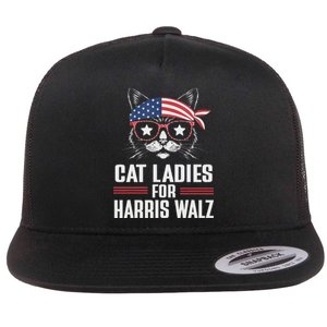 Cat Ladies For Harris Waltz Cat 2024 President Harris Waltz Flat Bill Trucker Hat