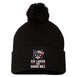 Cat Ladies For Harris Waltz Cat 2024 President Harris Waltz Pom Pom 12in Knit Beanie