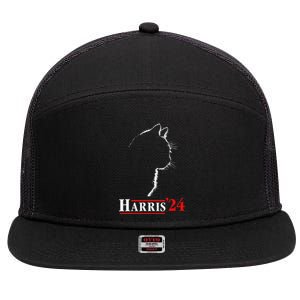 Cat Ladies For Kamala Funny Cat 2024 President Kamala Harris 7 Panel Mesh Trucker Snapback Hat