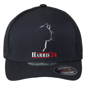 Cat Ladies For Kamala Funny Cat 2024 President Kamala Harris Flexfit Unipanel Trucker Cap