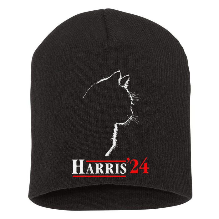 Cat Ladies For Kamala Funny Cat 2024 President Kamala Harris Short Acrylic Beanie