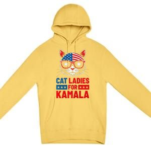 Cat Ladies For Kamala Funny Cat 2024 President Kamala Harris Premium Premium Pullover Hoodie