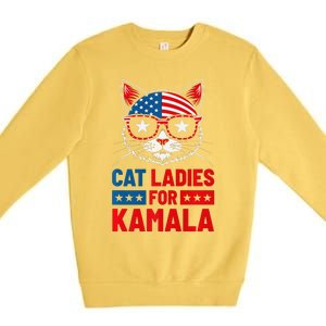 Cat Ladies For Kamala Funny Cat 2024 President Kamala Harris Premium Premium Crewneck Sweatshirt