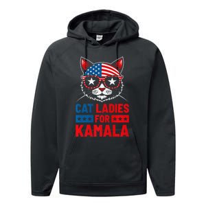 Cat Ladies For Kamala Funny Cat 2024 President Kamala Harris Premium Performance Fleece Hoodie