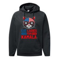 Cat Ladies For Kamala Funny Cat 2024 President Kamala Harris Premium Performance Fleece Hoodie