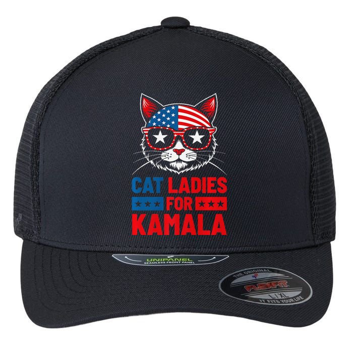 Cat Ladies For Kamala Funny Cat 2024 President Kamala Harris Premium Flexfit Unipanel Trucker Cap