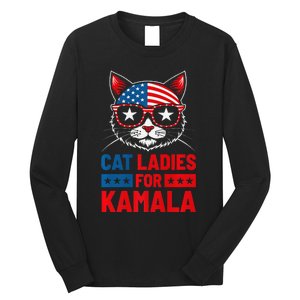 Cat Ladies For Kamala Funny Cat 2024 President Kamala Harris Premium Long Sleeve Shirt