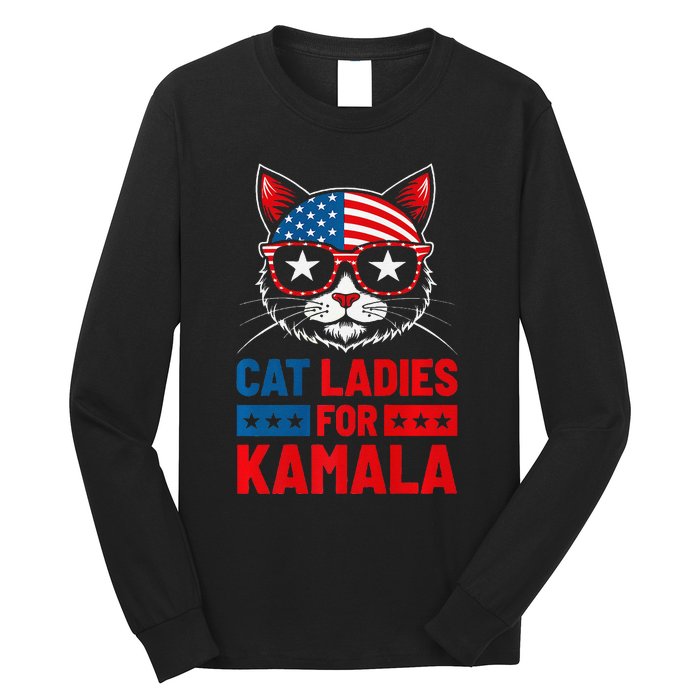 Cat Ladies For Kamala Funny Cat 2024 President Kamala Harris Premium Long Sleeve Shirt