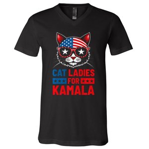 Cat Ladies For Kamala Funny Cat 2024 President Kamala Harris Premium V-Neck T-Shirt