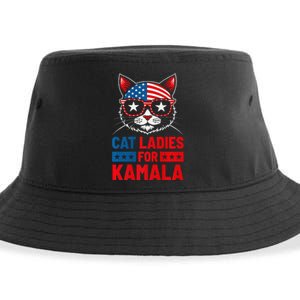 Cat Ladies For Kamala Funny Cat 2024 President Kamala Harris Premium Sustainable Bucket Hat