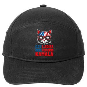 Cat Ladies For Kamala Funny Cat 2024 President Kamala Harris Premium 7-Panel Snapback Hat