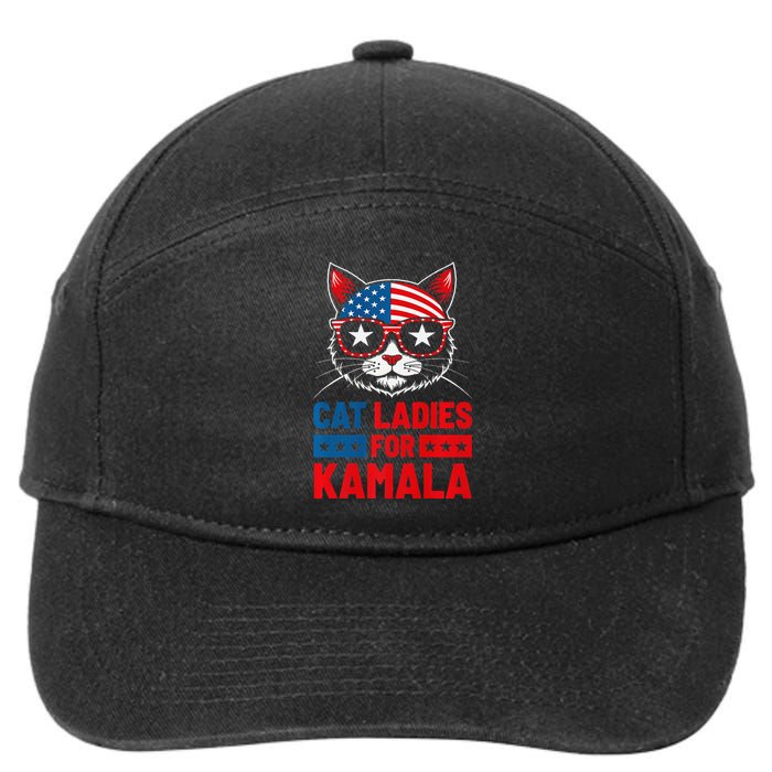 Cat Ladies For Kamala Funny Cat 2024 President Kamala Harris Premium 7-Panel Snapback Hat