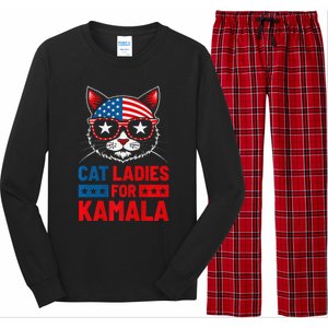 Cat Ladies For Kamala Funny Cat 2024 President Kamala Harris Premium Long Sleeve Pajama Set