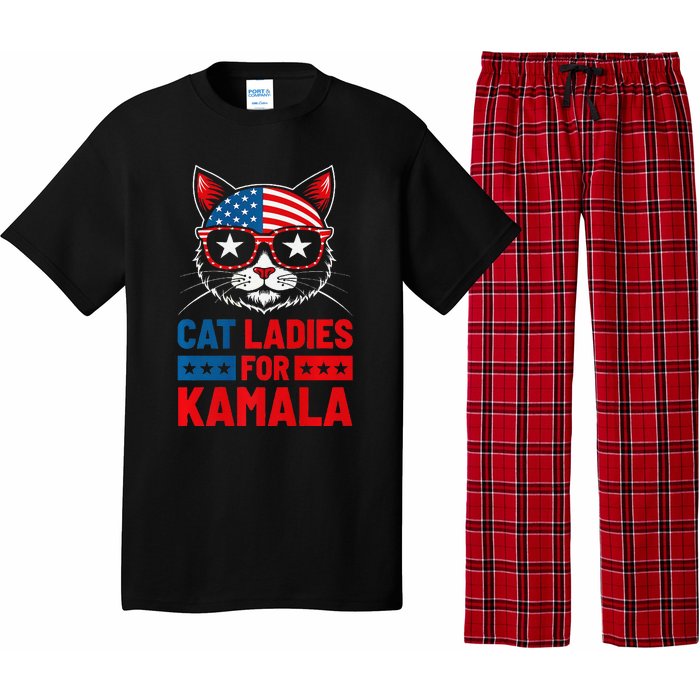 Cat Ladies For Kamala Funny Cat 2024 President Kamala Harris Premium Pajama Set