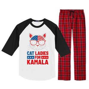 Cat Ladies For Kamala Funny Cat 2024 President Kamala Harris Premium Raglan Sleeve Pajama Set