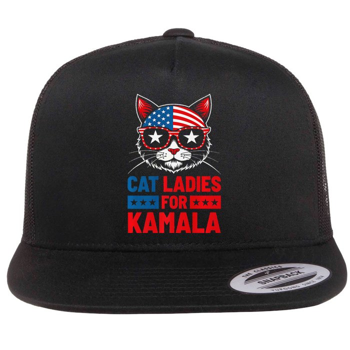 Cat Ladies For Kamala Funny Cat 2024 President Kamala Harris Premium Flat Bill Trucker Hat