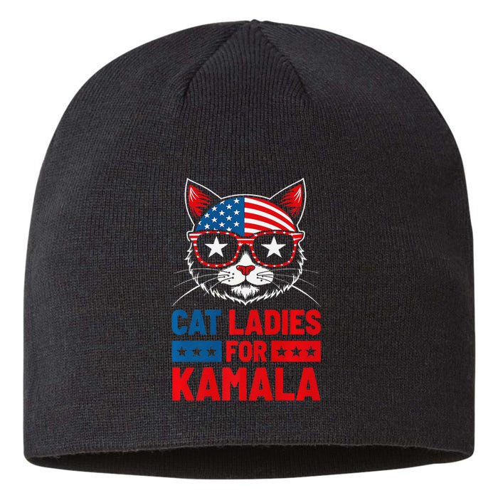 Cat Ladies For Kamala Funny Cat 2024 President Kamala Harris Premium Sustainable Beanie