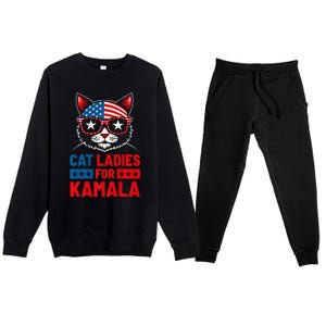 Cat Ladies For Kamala Funny Cat 2024 President Kamala Harris Premium Premium Crewneck Sweatsuit Set