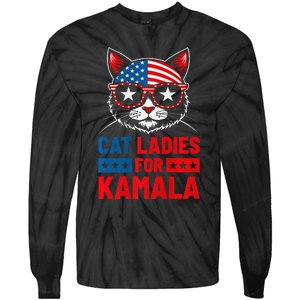 Cat Ladies For Kamala Funny Cat 2024 President Kamala Harris Premium Tie-Dye Long Sleeve Shirt