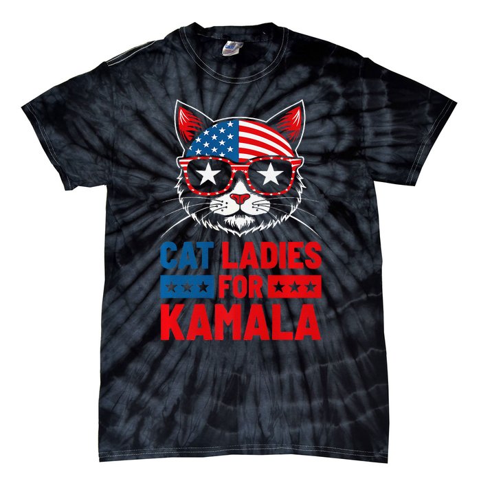 Cat Ladies For Kamala Funny Cat 2024 President Kamala Harris Premium Tie-Dye T-Shirt