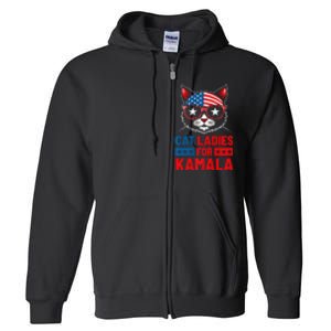 Cat Ladies For Kamala Funny Cat 2024 President Kamala Harris Premium Full Zip Hoodie