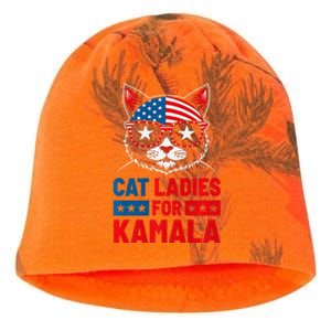 Cat Ladies For Kamala Funny Cat 2024 President Kamala Harris Premium Kati - Camo Knit Beanie